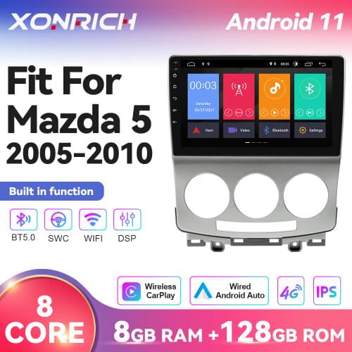 4G+128G AI Voice Control Carplay Android 10.0 Car Radio Multimedia Player For Mazda 5 2005 - 2010 GPS No 2 Din DVD Wifi DSP RDS