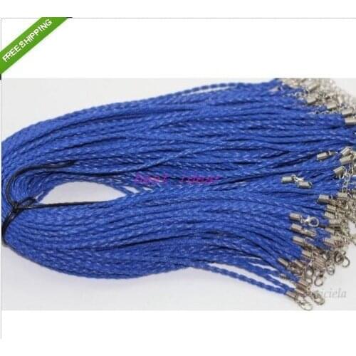 Free Shipping 100pcs Blue 3mm synthetic leather necklace cord for DIY craft Jewelry 18