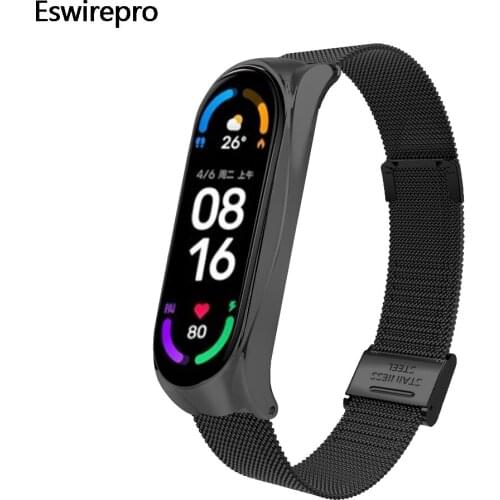 Strap For Xiaomi Mi Band 6 5 4 3 Metal Frame Wrist Mi Band 6/6 NFC Buckle Metal Stainless Mesh Bracelet Steel MIband Pulseira