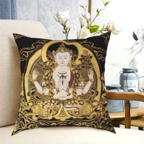 Buddhist Thangka Art Lotus Pillowcase Printing Fabric Cushion Cover Decoration Throw Pillow Case Cover Home 40*40cm