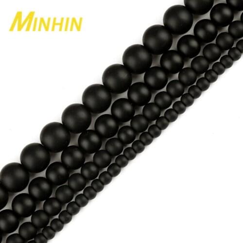 MINHIN Black Polish Matte Onyx Agates Round Beads 4/6/8/10/12mm Natural Stone Beads Pick Size For Jewellery Making
