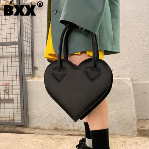 [BXX] Simple Heart Shaped PU Leather Bags For Women 2021 Summer Branded Shoulder Bag Handbags Trending Luxury Hand Bag HS578