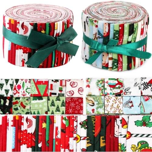Dailylike Jelly Roll Fabric, 56 Pcs Roll Up Cotton Fabric Quilting Strips, Christmas Patchwork Fabric Print Fabrics