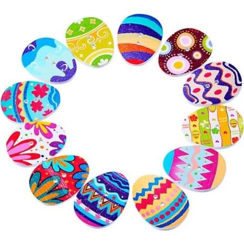 Mixed egg Shape 2 Holes Wood Wooden Buttons Pack of 50pcs 7NK153