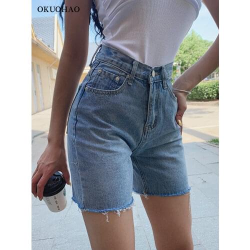 High Waist Slim Denim Shorts Bermuda Plus Size Woman New Fashion Tassel Tight Five-point Denim Shorts Washed Sexy Female summer
