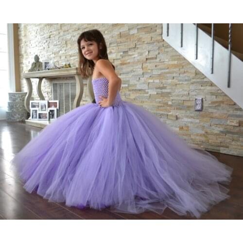 Girls Purple Trailing Evening Tutu Dress Kids Fluffy Crochet Long Tulle Corset Tutus Ball Gown Children Wedding Party Dresses