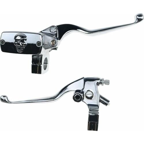 Chrome 7/8" 22mm Motorcycle Handlebar Skull Reservoir Brake Clutch Lever Cruiser