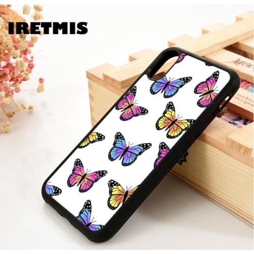 Iretmis 5 5S SE 2020 6 6S Silicone Rubber Phone Case Cover for iPhone 7 8 Plus X Xs 11 12 MINI Pro Max XR Colorful Butterflies