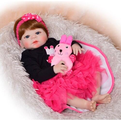 Bebes reborn doll 23'' Reborn Doll Babies Full Body Silicone 57cm Lifelike Girl Baby Doll Wear Princess Dress Child Xmas Gift
