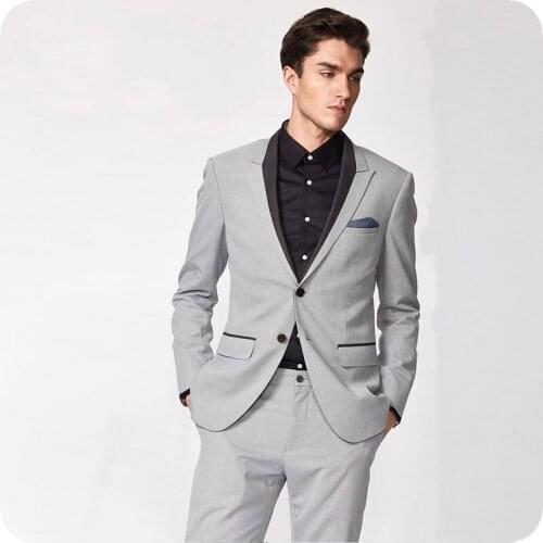 Men Suits Grey Business Male Ternos Peaked Lapel Slim Fit Man Blazers 2Piece Jacket Pants Latest Coat Pant Designs Costume Homme