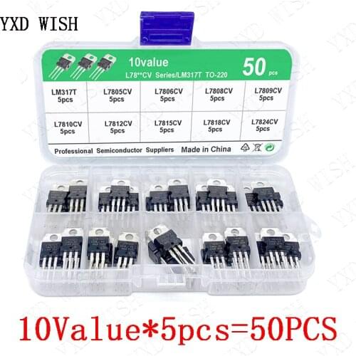 50pcs TO-220 Voltage Regulator Transistor Triode Diy Kit L7805 L7806 L7808 L7809 L7810 L7812 L7815 L7818 L7824 LM317 W/Box