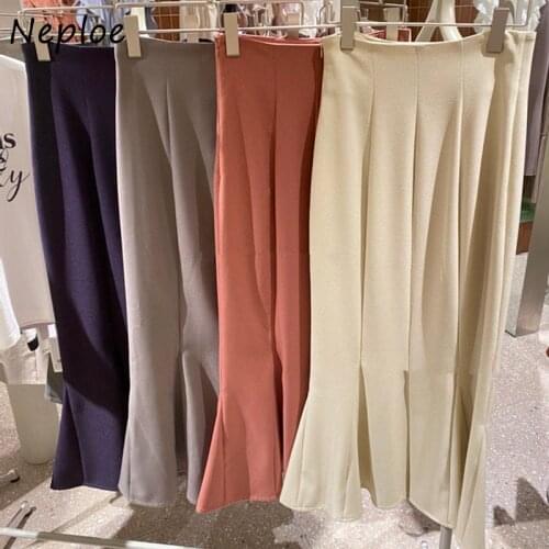 Neploe 2021 New Fashion Temperament Women Faldas Japanese Autumn Jupes Empire Solid Slim Folds Mid Length Mermaid Skirts