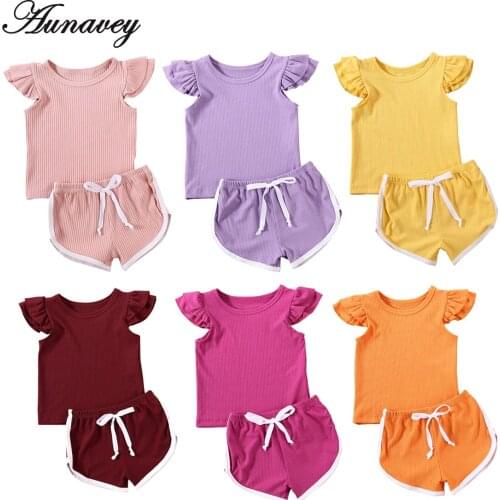 NEW 2020 Toddler Kids Baby Girl Summer Flying Sleeve T-shirt Top Pants Shorts Outfits 2PCS Set