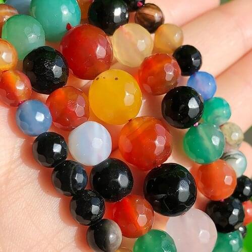 Wholesale 4/6/8/10/12mm Natural Stone Faceted Colorful Agates Beads Round Loose Beads For Jewelry Making Diy Bracelet Necklace