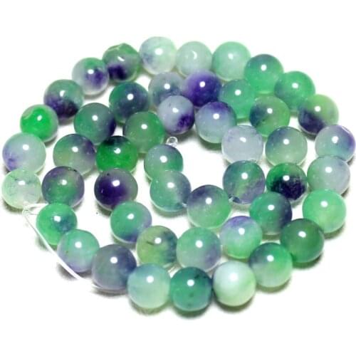 Wholesale Natural White Round Stone Dye Green&Purple Pattern Beads For Jewelry Making DIY Bracelet Necklace 8 mm Strand 15