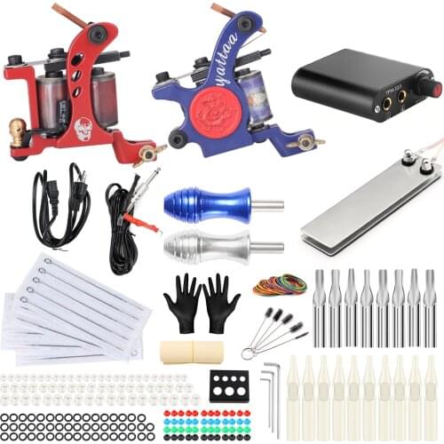 Complete Tattoo Kit Coil Tattoo Machine Set Tattoo Power Supply Needles Professional Permanent Makeup Machine Tattoo Set Starter