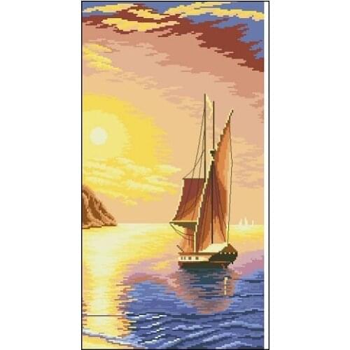 Embroidery Package Hot Sell Best Quality Cross Stitch Kits Afterglow Boat Sea Free Shipping Hot Sell