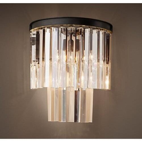 American Country Style Luxury Crystal Wall Lamp For Living Room Bedside Asile Porch Light With LED Bulbs Length30cm