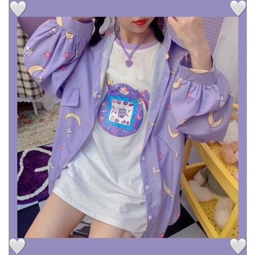 Girls' Moon shirt womens loose Korean retro JK coat Long Sleeve Hong Kong flavor student 2020 new polo shirt women TX
