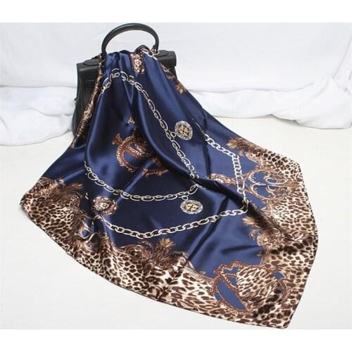 Silk Scarves Women Print Foulard Satin Square Head Hijab Scarfs For Ladies Luxury Brand Shawls 90cm Bandana female Muslim Wraps