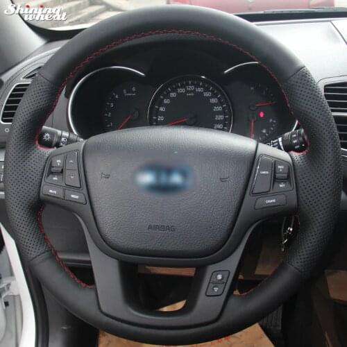 BANNIS Hand-stitched Black Leather Steering Wheel Cover for Kia Sorento 2009-2014