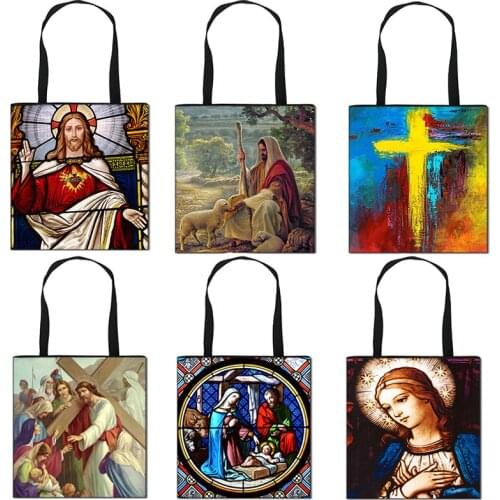Vintage Jesus/Maria Colorful Painting Tote Bag Ladies Casual Shopping Bags Dustproof Travel Large Capacity Women Handbag