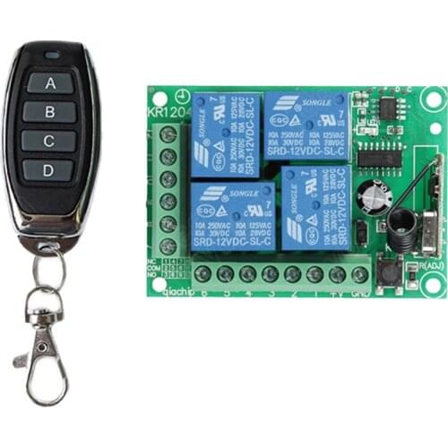 Top DC 12V 4CH 4 CH Wireless RF Remote Control Light Switch Radio Receiver Module+Transmitter Garage Doors/Lamp