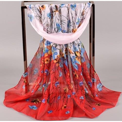 2020 FAL/WIN Gradient flower print chiffon scarf silk square hijab cool shawl ladies foulard femme Scarves hair bufanda mujer