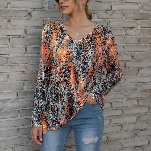 2021 New Spring Tops 5XL Oversized Women Printed T Shirt Long Sleeve V-Neck Womens Casual Loose Tee Clothes Ladies Plus Size Top