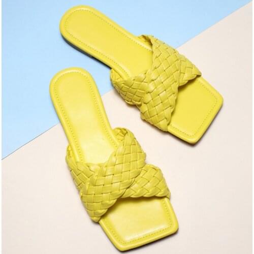 2021 Summer New Sandals Solid Color Open Toe Flat Slippers Weaving Style High Quality Womens Shoes Plus Size 42