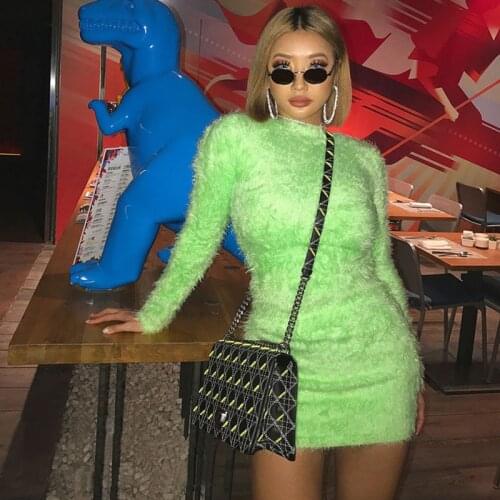 Womens Fashion Sexy High Elasticity O-Neck Long Sleeve slim Soft Hairy Elastic Bag Hip Half Skirt Sweater Sets