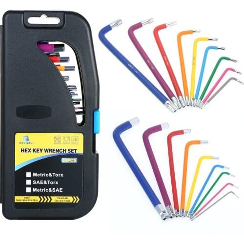 18PCS Allen Wrench Set Multicolour L-Key Set Metric Star Long Arm Ball End Hex Key Set Chrome Vanadium Steel Industrial Grade