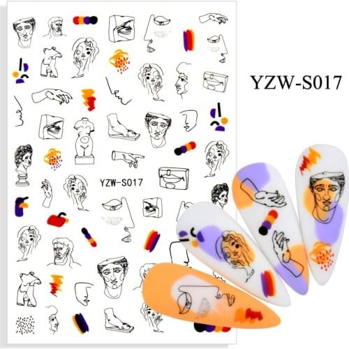 3D Stickers for Nails Line Portrait Sculpture Design Nail Foil Decal Sliders Stickers for Manicure Nail Art Decoration