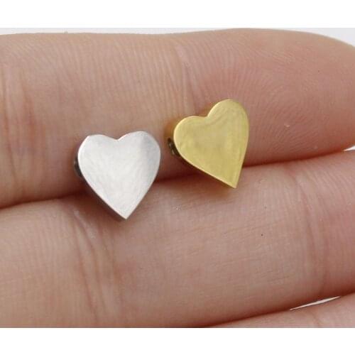 5pcs/Lot Stainless Steel Heart Accessories Necklace Gold Silver Color Perforated Pendant Jewelry Making Beads Needle Necklace