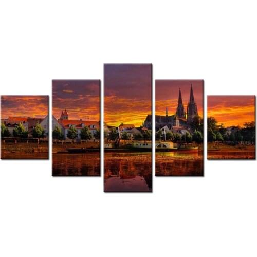 Framework Abstract Modern Home Decor Sunset Canvas Print Painting Wall 5 Panel New York City Art For Living Room Modular