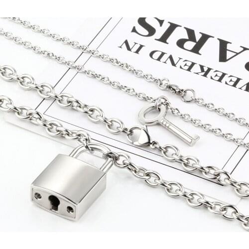 HUIET Stainless Steel O-shaped Cross Chain Necklace Lockable Key Pendant Set Necklaces Men Women Couple Gifts Fashion Jewelry