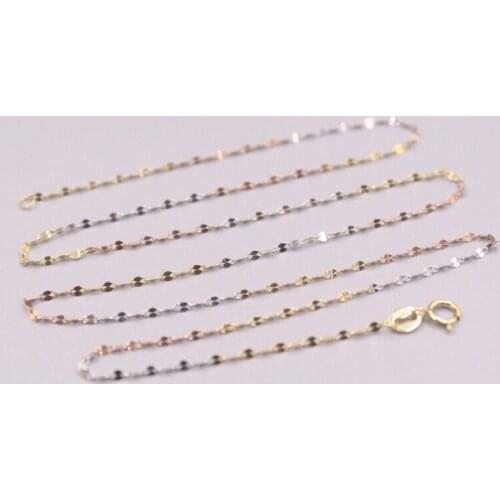 Pure 18K Multi-Tone Gold Chain 1.4mm Lip Link Necklace 18inch / 0.9g Stamped AU750 For Woman Gift