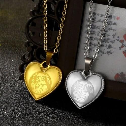 San Benito Medal Pendant Necklace Stainless Steel Gold Color St. Benedict Religious Catholic Pendants for Men Women Jewelry