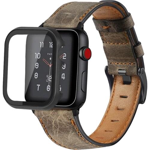 Case+Retro Cow Leather strap for Apple watch band 44mm 40mm iWatch 42mm 38mm watchband bracelet Apple watch series 4 3 5 se 6