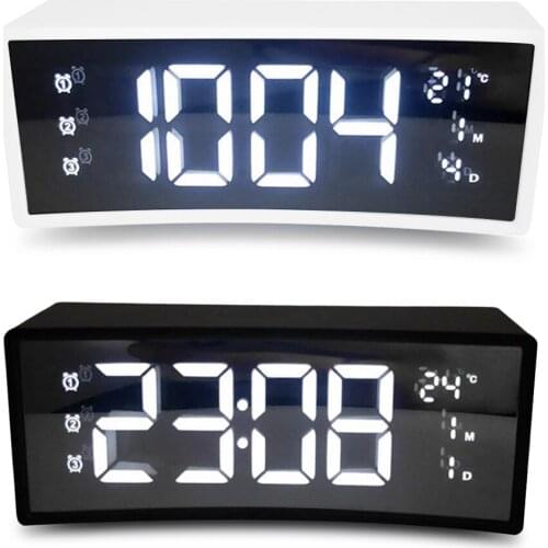 USB Charger Alarm Clock Curved Surface Screen Floating LED Display Smart Alarm Electronic Clock Digital LED Clock