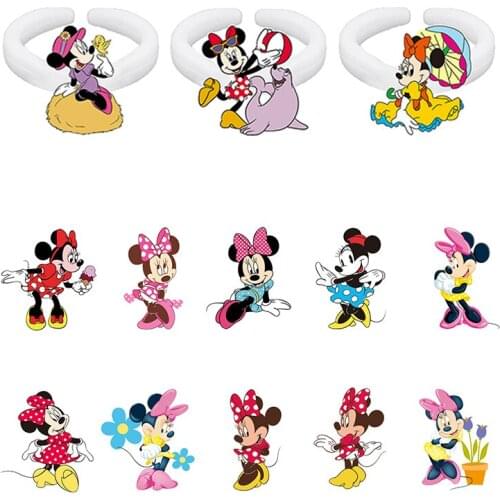Disney Creative Design Cute Minnie Play Flower Modeling Funny Cartoon Animation Pattern Acrylic Ring Epoxy Resin Ring