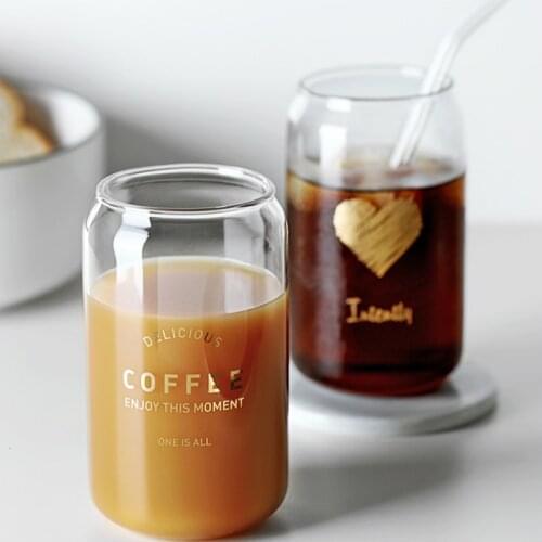 Creative Glass Coffee Cup Cans Modeling Ins Style Household High Temperature Resistance Coffee Ice Cola Cup Cold Drinking Glass