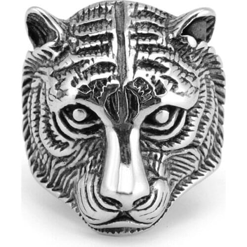 KSRA Hot Sale Mens Domineering Retro Leopard Head Ring Fashion Trend Animal Hip Hop Ring