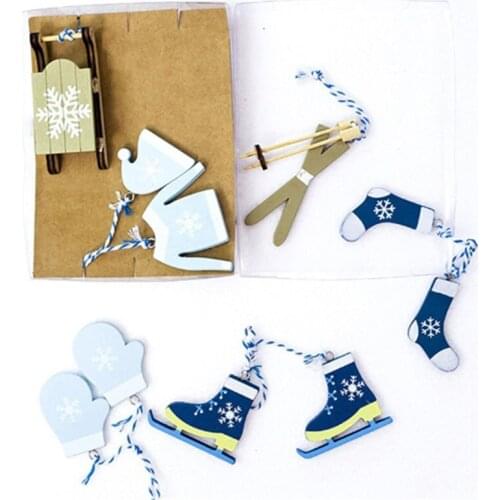 Cute Creative Christmas Wooden Pendants Ornaments DIY Party Decorations Xmas Tree Ornaments Kids Gift Ski Pendants Craft Gift