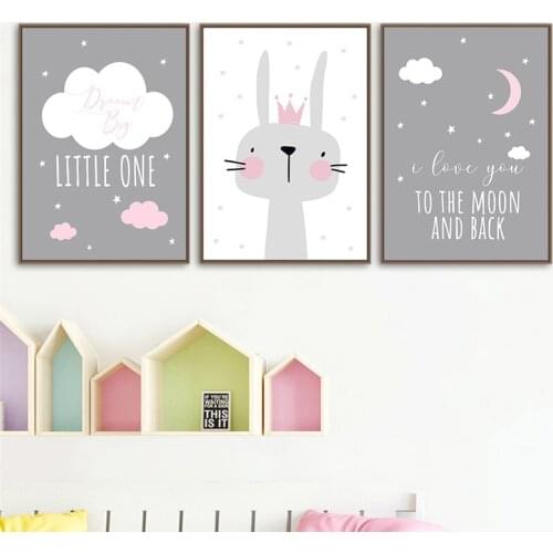Cartoon Star Moon Art Canvas Painting Posters Prints Cute Bunny Painting Picture Wall For Baby Bedroom Nursery Room Decor CH136