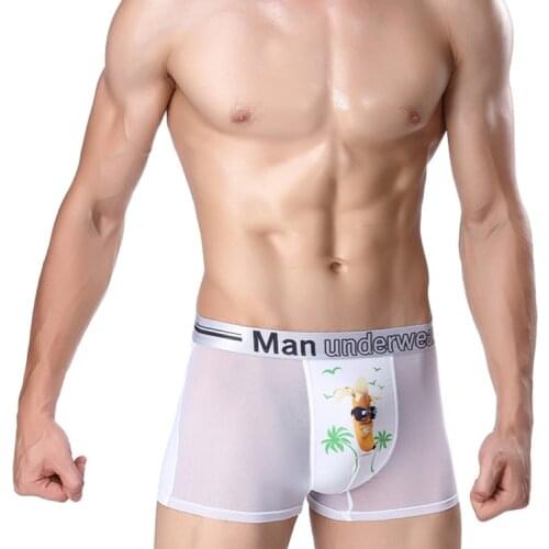 Mens Ice Silk Boxer Shorts Sexy Breathable Hot Temptation Flat Men Underwear 3D Banana Pattern Cheeky Panties Underwear Cueca