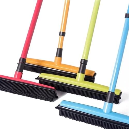 Push Broom Soft Bristle Rubber Broom Carpet Sweeper with Squeegee Miracle Broom Pet Hair Removal Household Dust Sweeper KA1021