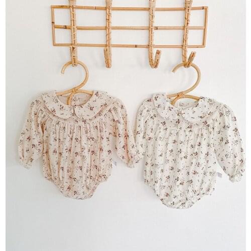 Autumn New Baby Girl Floral Long-Sleeved Ruffled Collar Romper Baby All-match One-Piece Suit Crawling Clothes