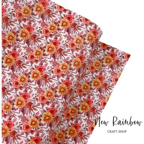 New Rainbow 30x138cm/Roll Autumn Falls Sunflowers and Roses DIY Faux Leatherette 1.0mm with felt backing For Making Hairbows