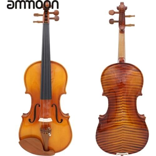 Full Size 4/4 Violin Fiddle Natural Acoustic Violin Solid Wood Spruce Flame Maple Veneer Jujube Wood Parts with Case Rosin Wiper